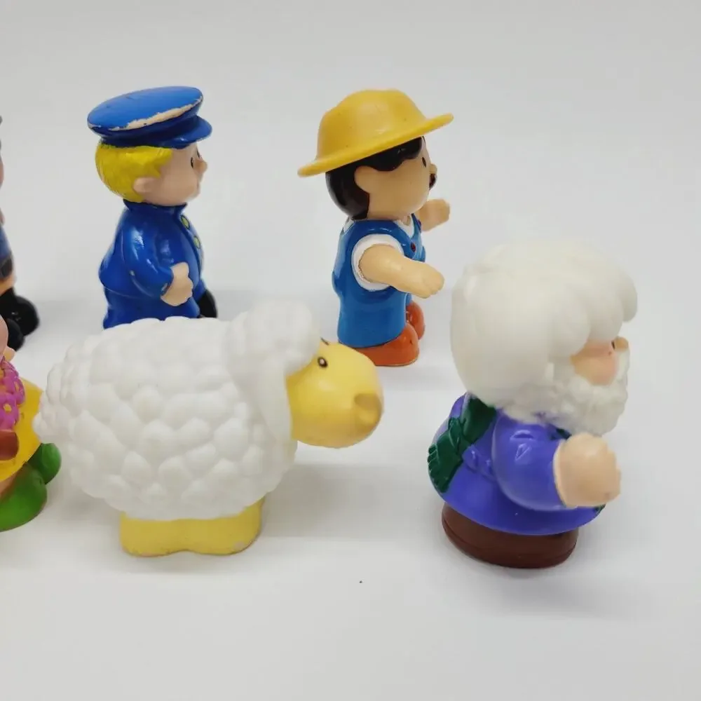 Vintage Fisher Price Little People Figures Lot of 7 All Rubber Farmer Sheep Girl